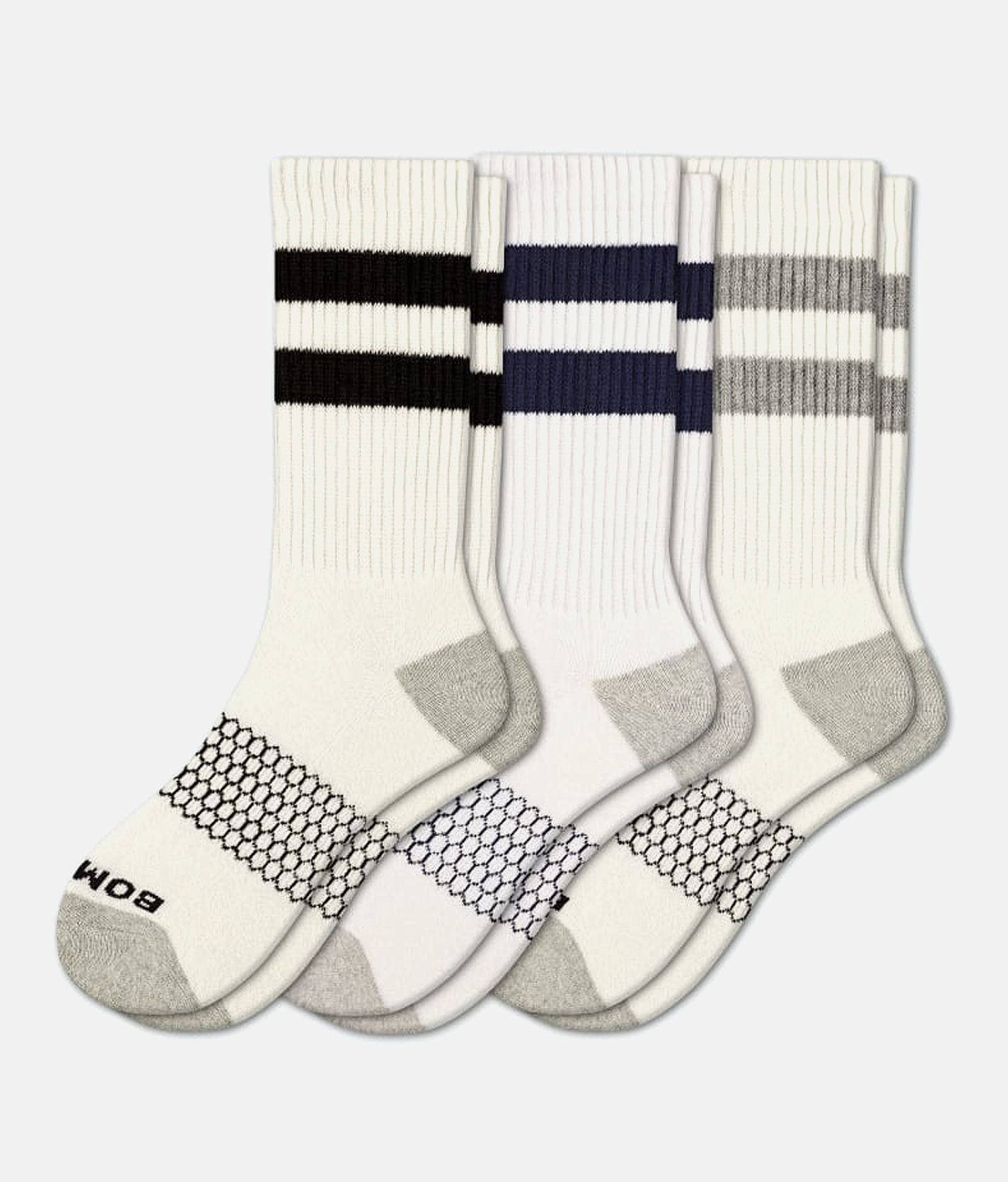 Bombas® Vintage Stripe 3 Pack Socks - Men's Socks in White Multi
