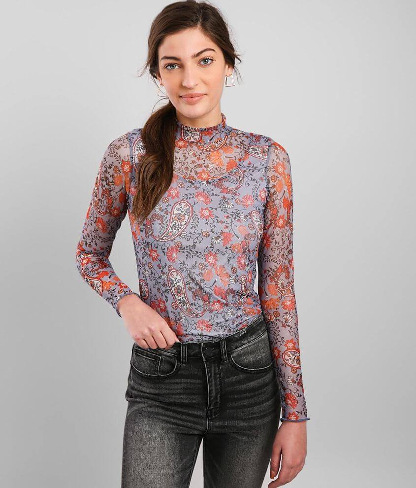 Willow &#38; Root Paisley Floral Mesh Top front view