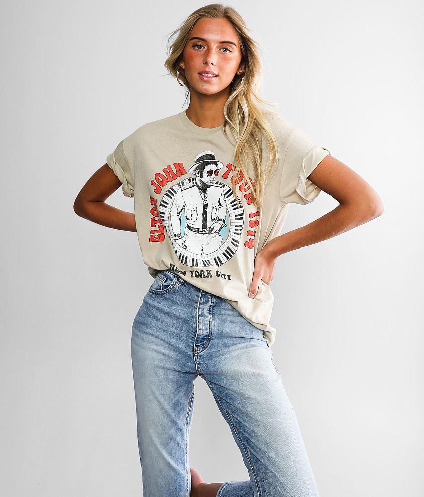 Elton John Band T Shirt Women s Clothing in Natural Buckle