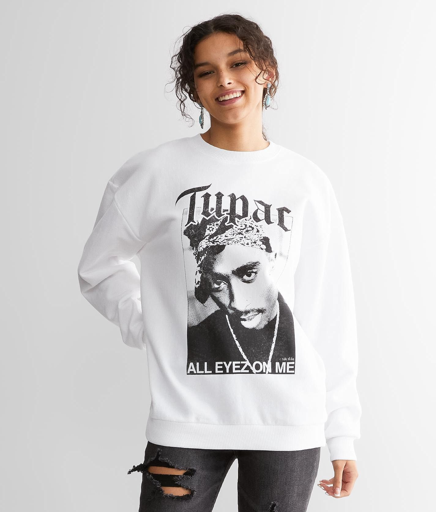 Tupac All Eyez On Me Pullover Women s Sweatshirts in White Buckle