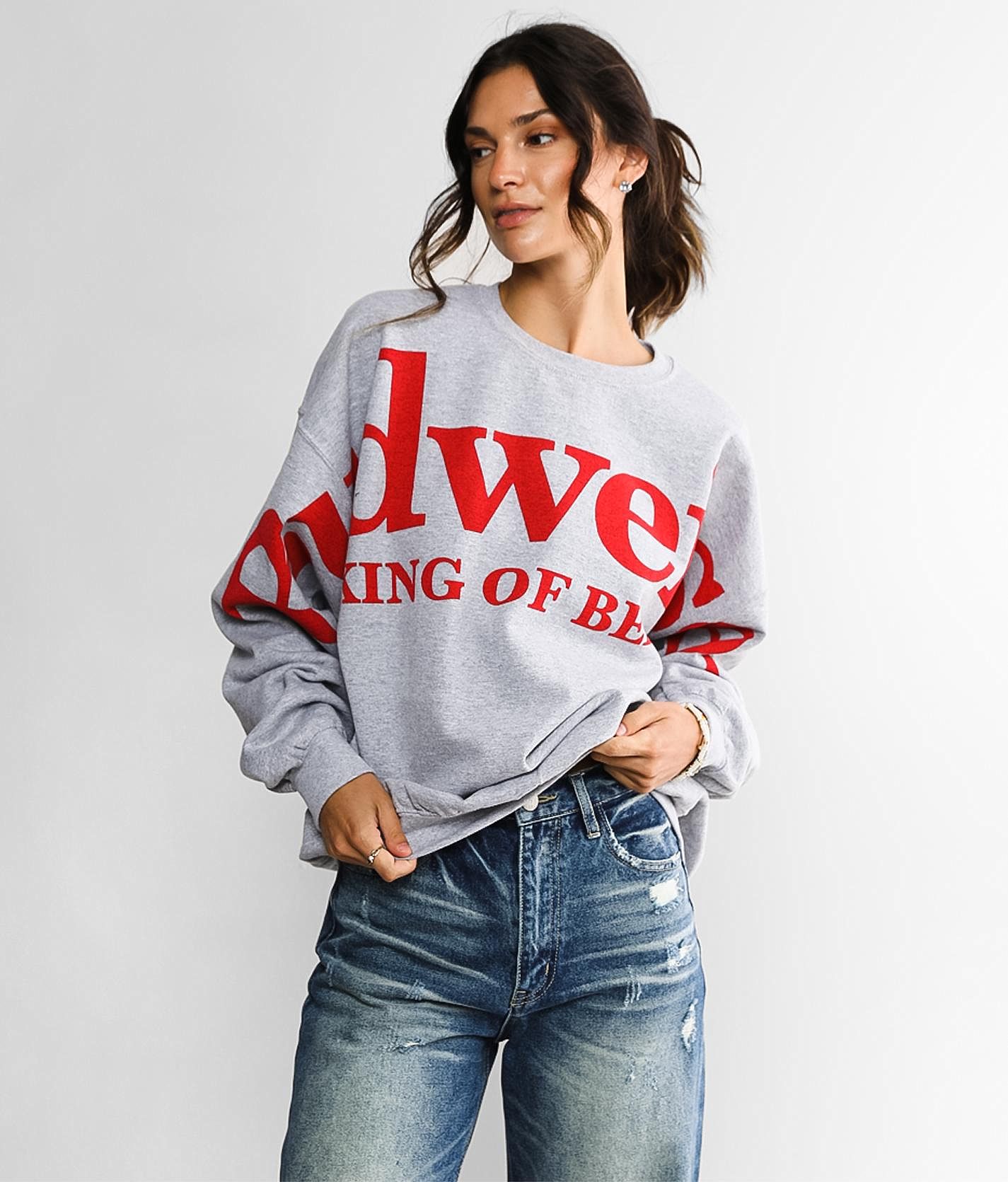 Brew City Budweiser Sweatshirt Women s Sweatshirts in Heather Grey Buckle