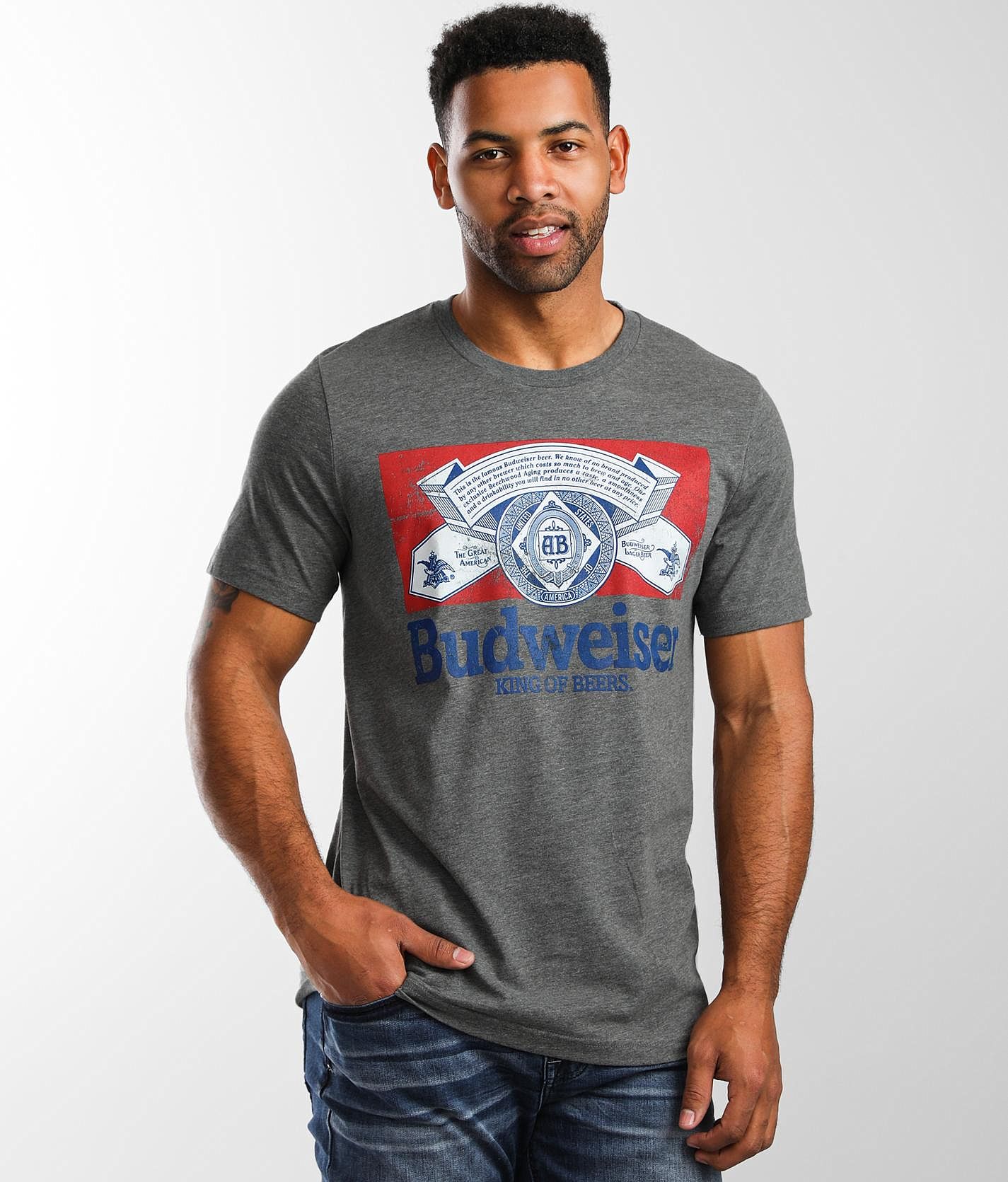 Grey budweiser t sales shirt