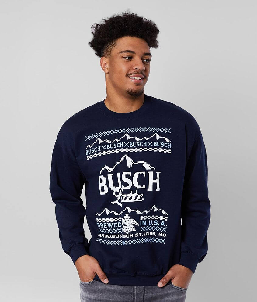 Brew City Busch Latte Ugly Christmas Sweatshirt front view
