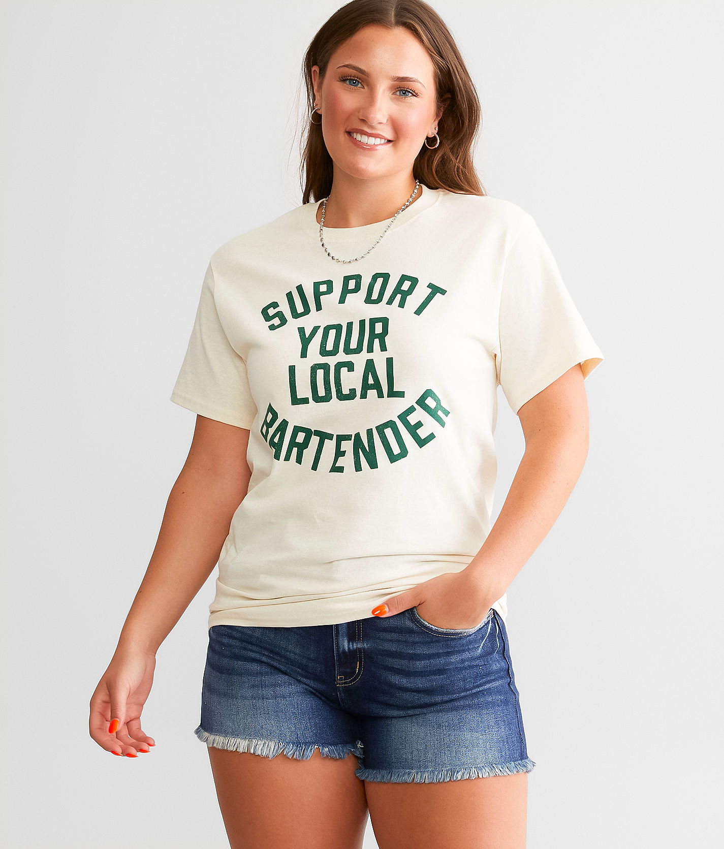 Brew City Support Your Local Bartender T-Shirt - Cream Small, Women's