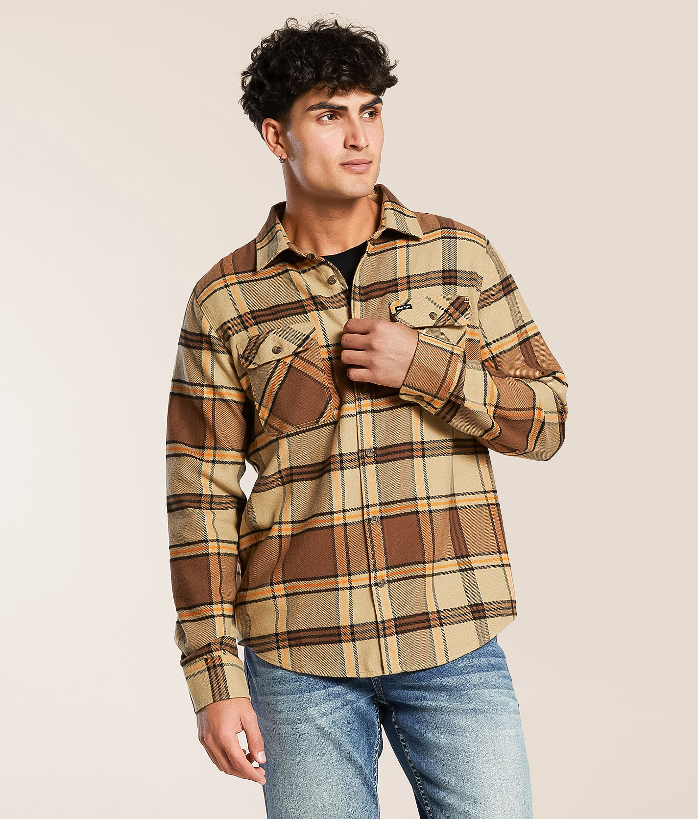 ごんべpatriot MELROSE FLANNEL SHIRT Brixton Bowery Flannel Shirt - Men's Shirts in Sand PInecone