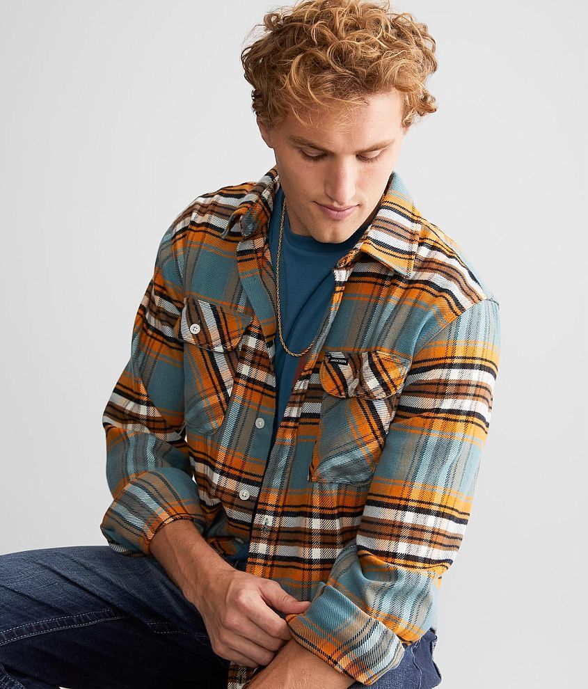 Brixton Bowery Flannel Rust & Copper Plaid Flannel Shirt