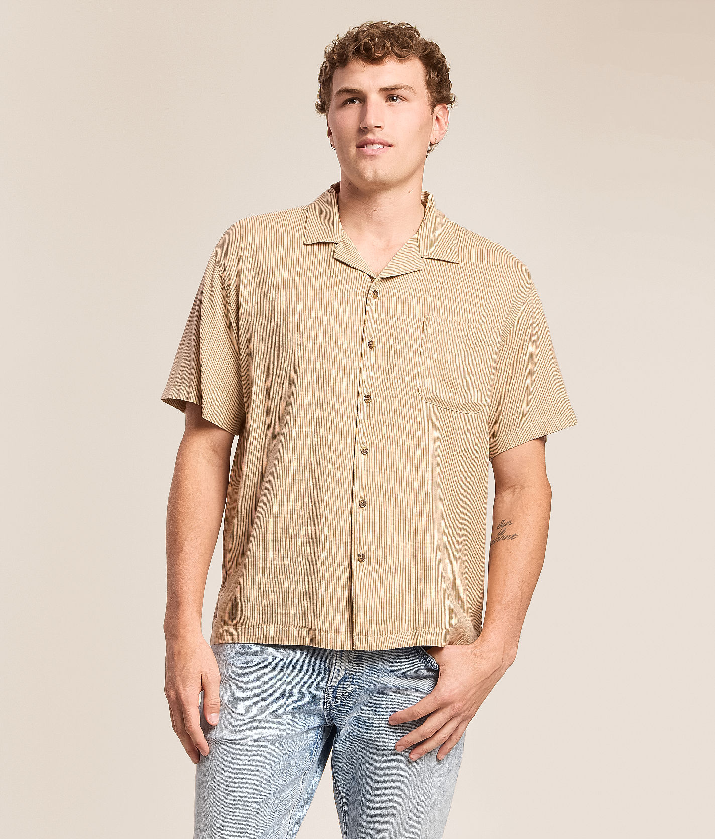 Brixton Bunker Striped Shirt - Men's Shirts in Italian Clay Stripe
