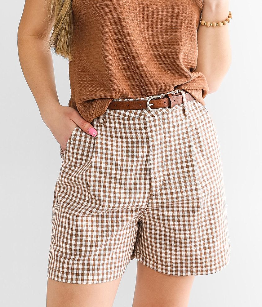 Brixton Victory Trouser Stretch Short Women s Shorts in Hide Gingham Buckle