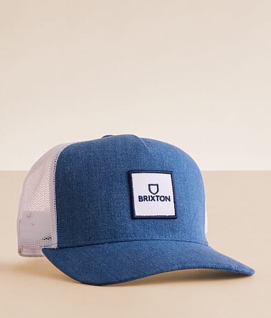 Brixton Alpha Block Denim Trucker Hat front view