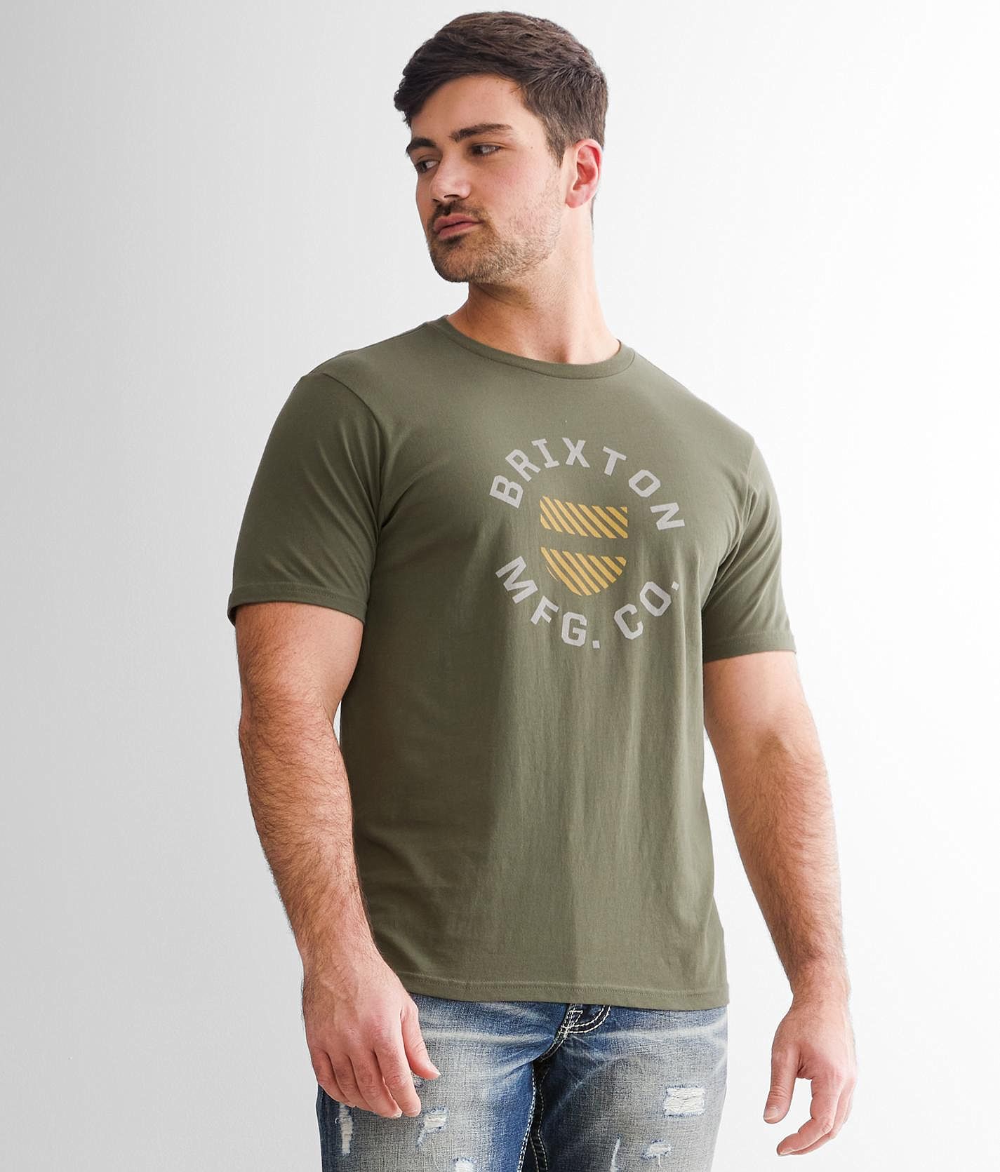 Brixton Crest Shield T-Shirt - Men's T-Shirts in Military Olive