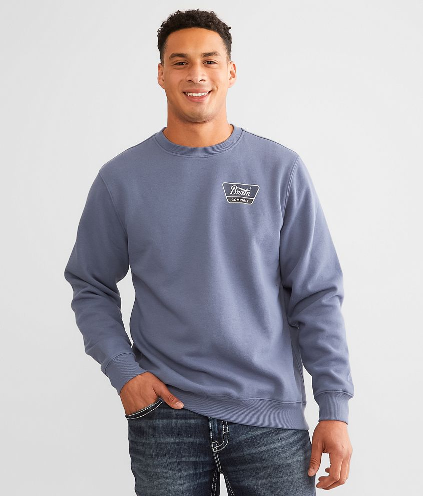 Brixton Linwood Pullover Men's Sweatshirts in Flint Blue Washed