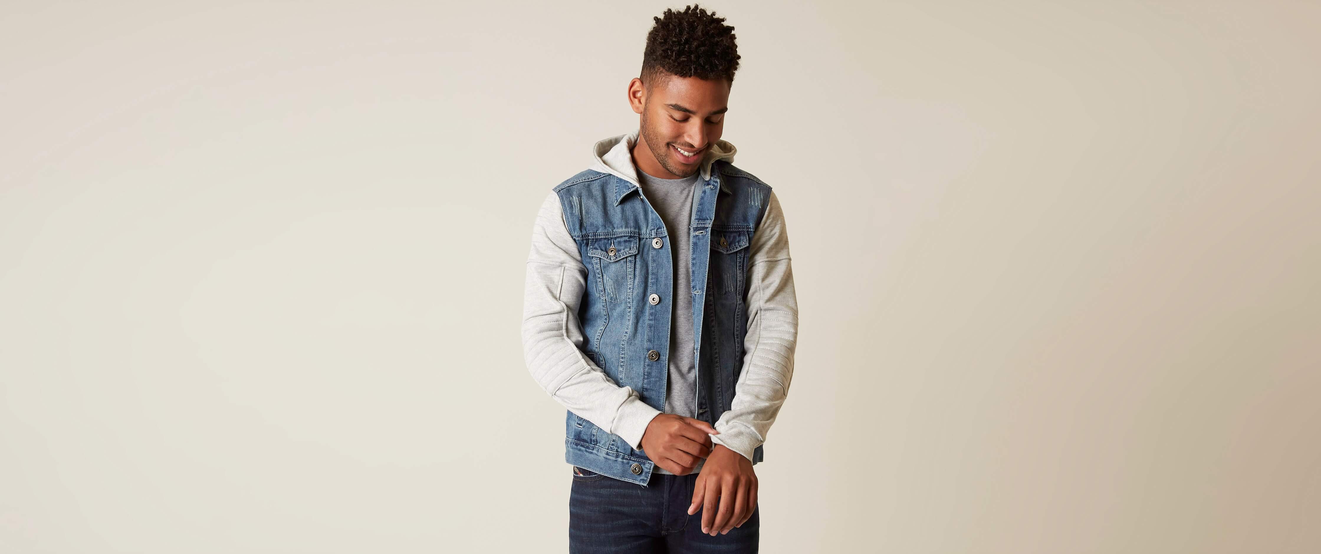 hooded denim jacket mens