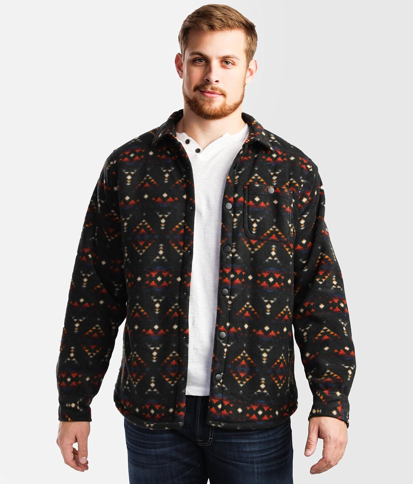 Men's 3Pcs Retro Ethnic Aztec Printed Corduroy Spliced Shacket And