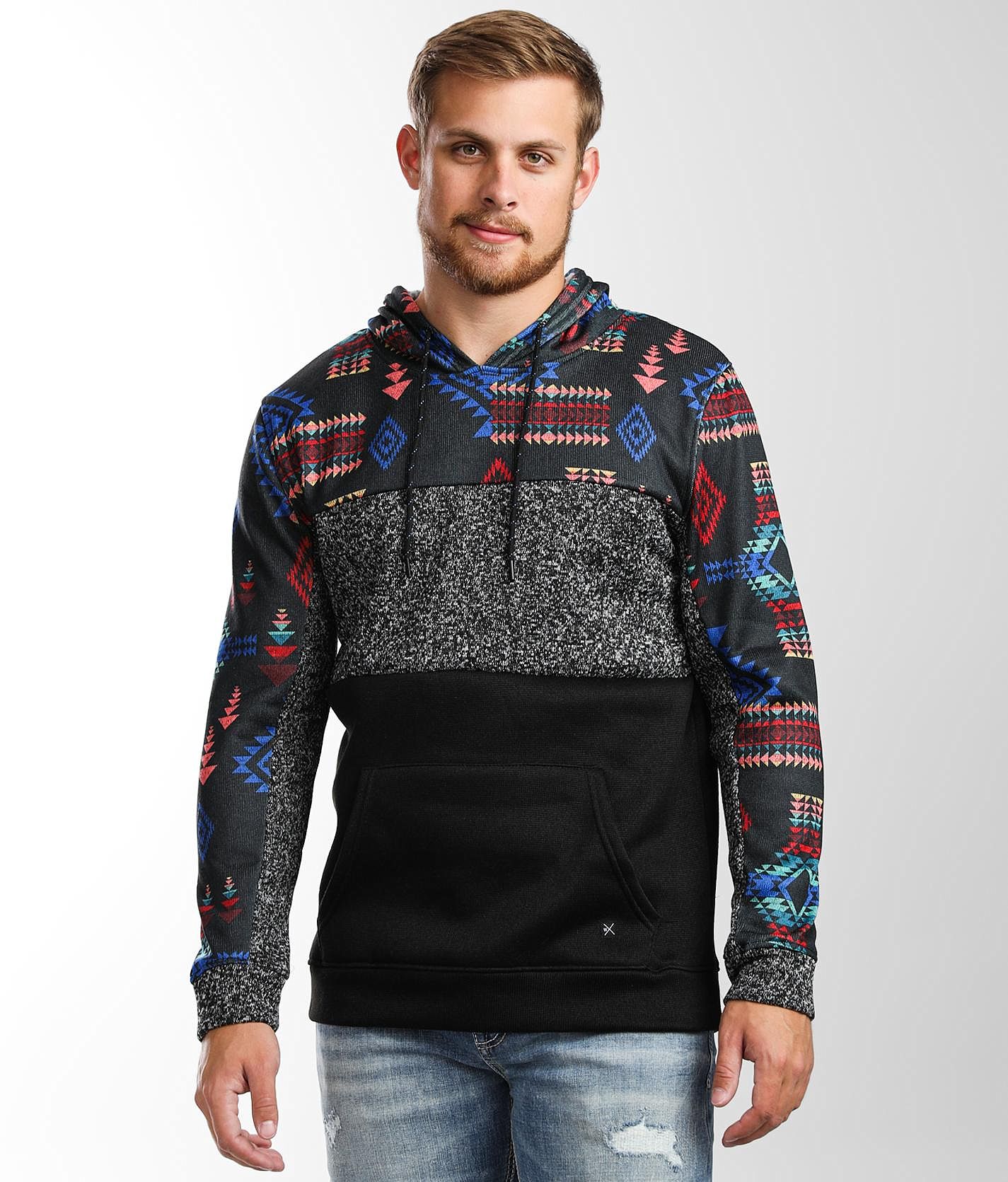 Departwest Staggered Aztec Hooded Sweatshirt - Men's Sweatshirts in  Victoria Blue