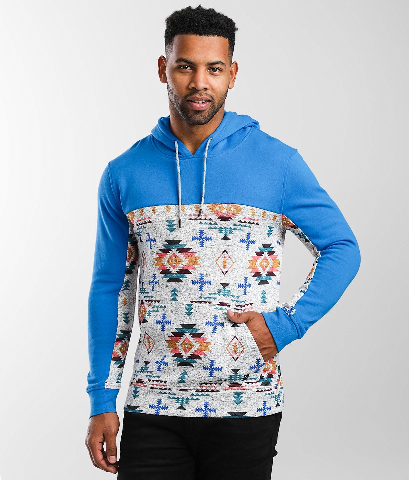 Departwest Staggered Aztec Hooded Sweatshirt - Men's Sweatshirts in  Victoria Blue