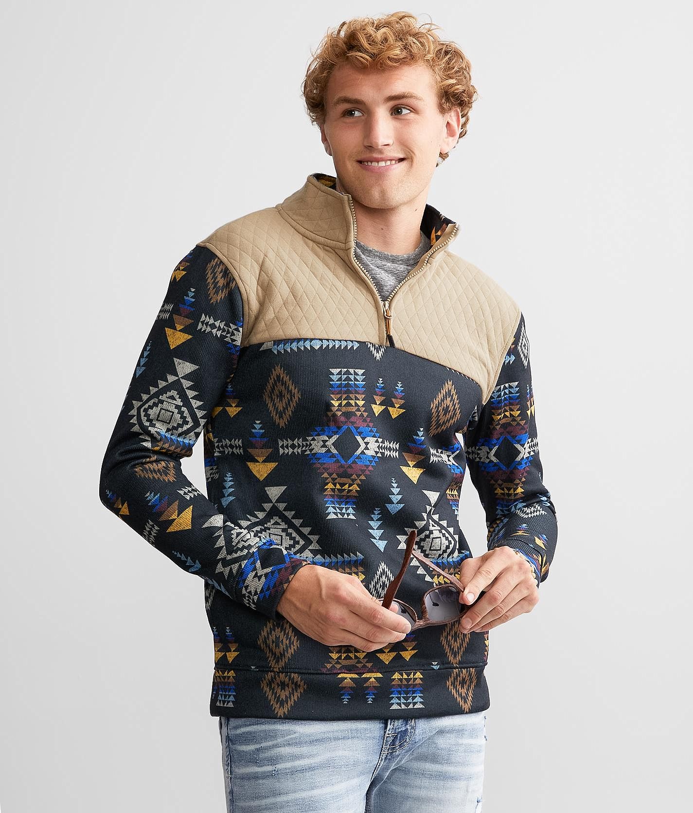 Departwest Aztec Polar Fleece Hoodie - Men's Sweatshirts in Amber Gold