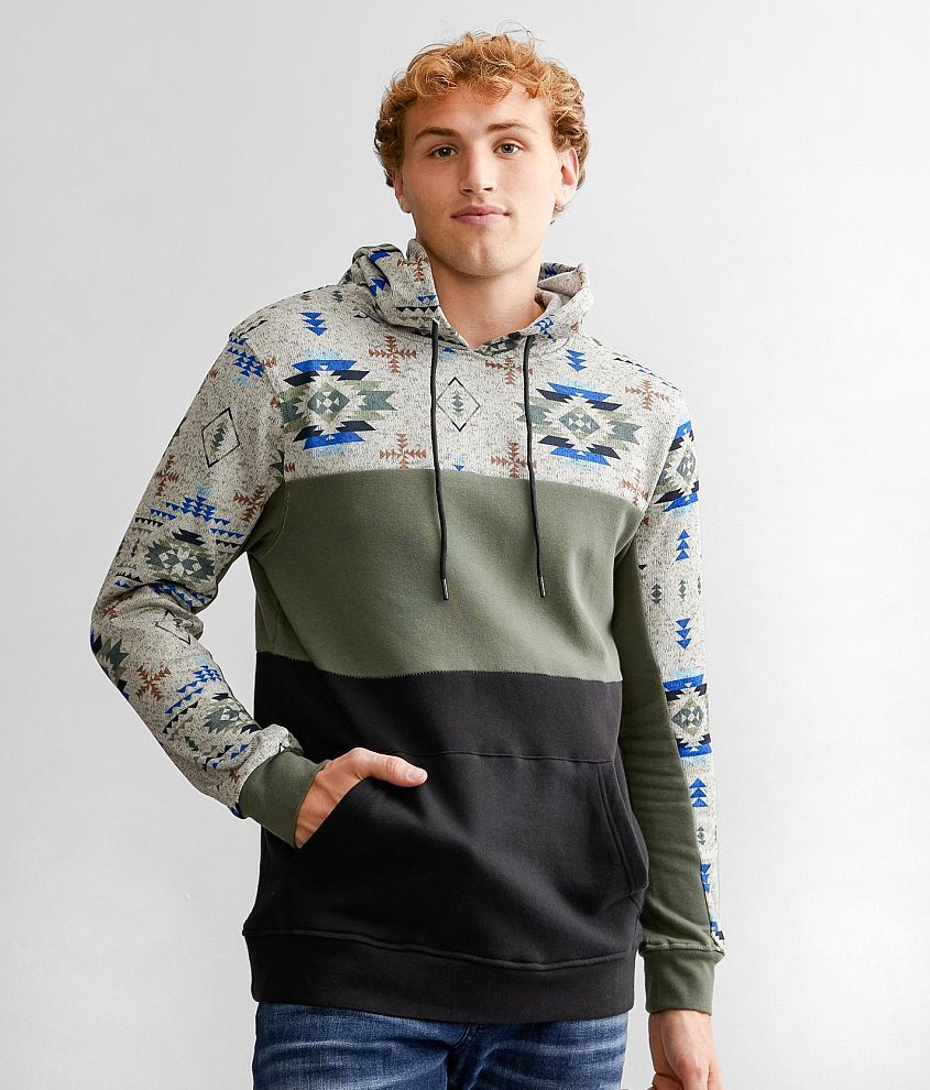 Departwest Native Aztec Hooded Sweatshirt - Men's Sweatshirts in Sand Olive