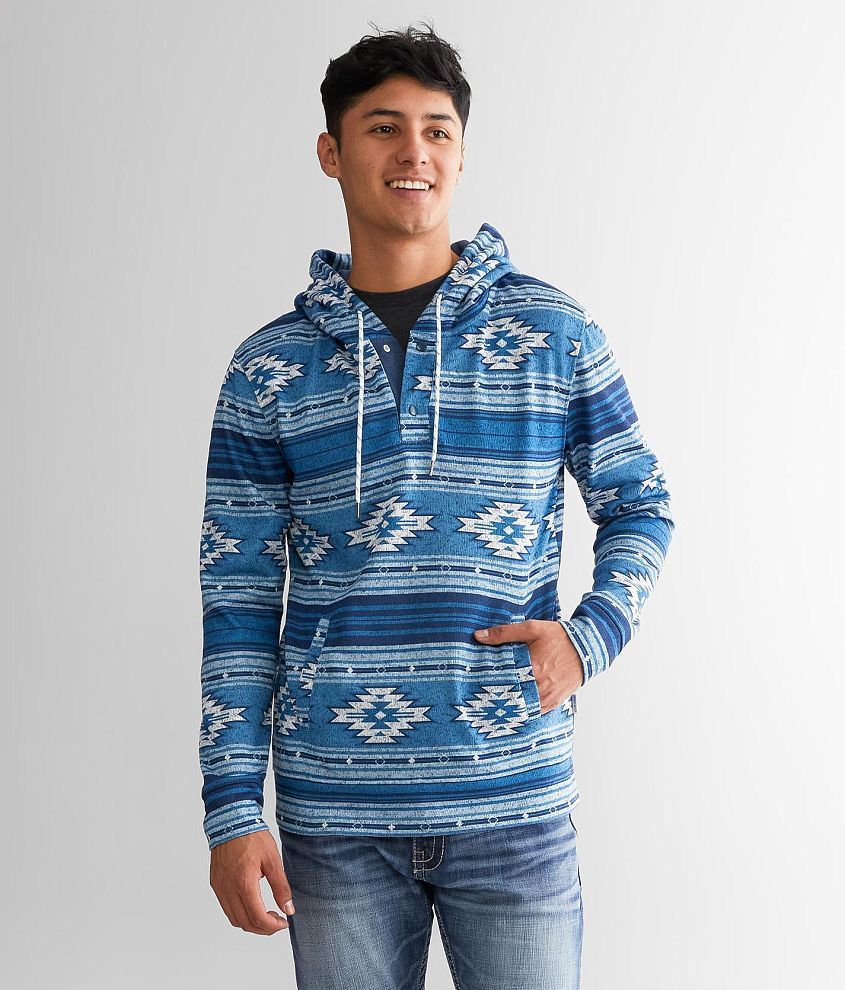 Departwest Staggered Aztec Hooded Sweatshirt - Men's Sweatshirts in  Victoria Blue