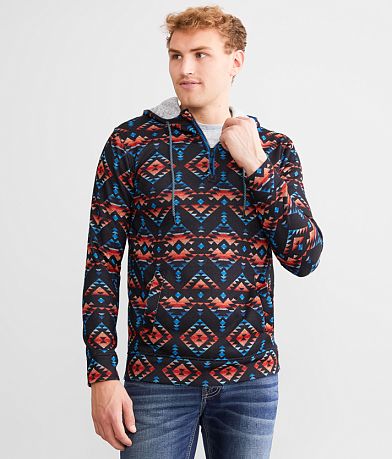 Departwest Pieced Aztec Hooded Sweatshirt - Men's Sweatshirts in Black