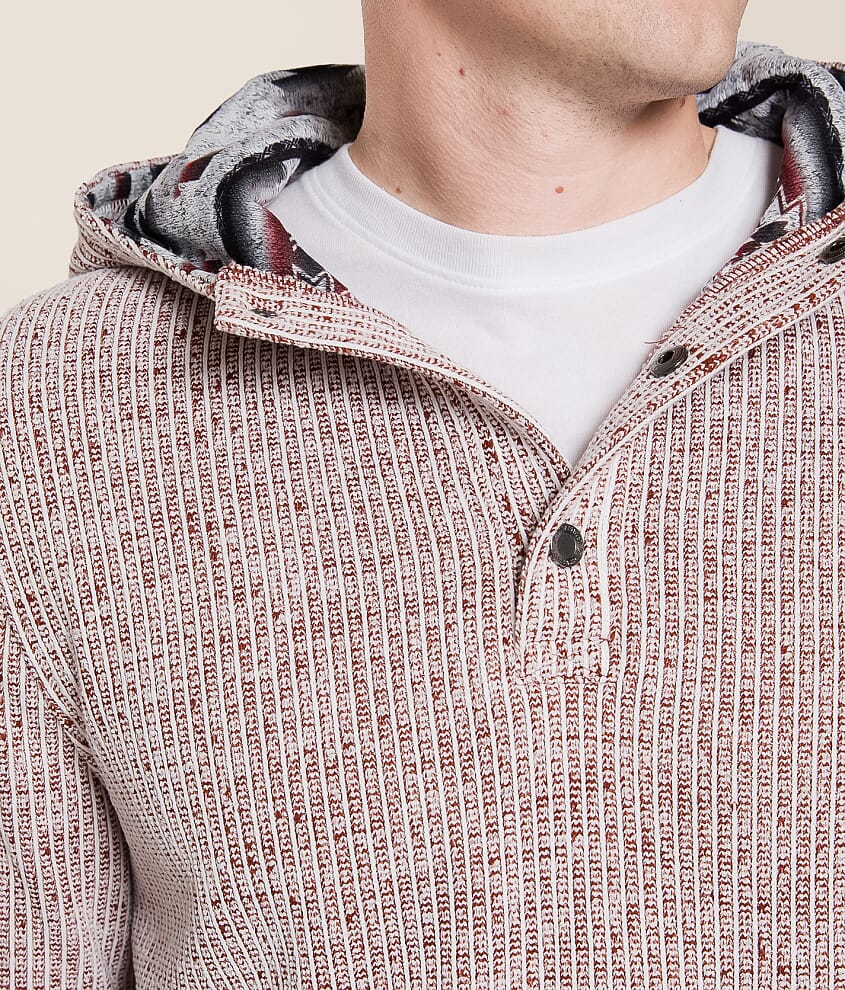 Striped Knit Hooded Henley Sweatshirt