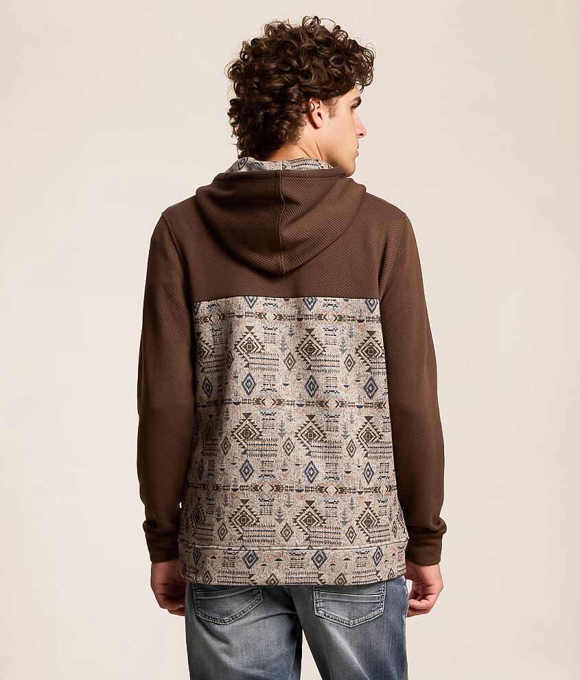 Pieced Western Henley Hooded Sweatshirt