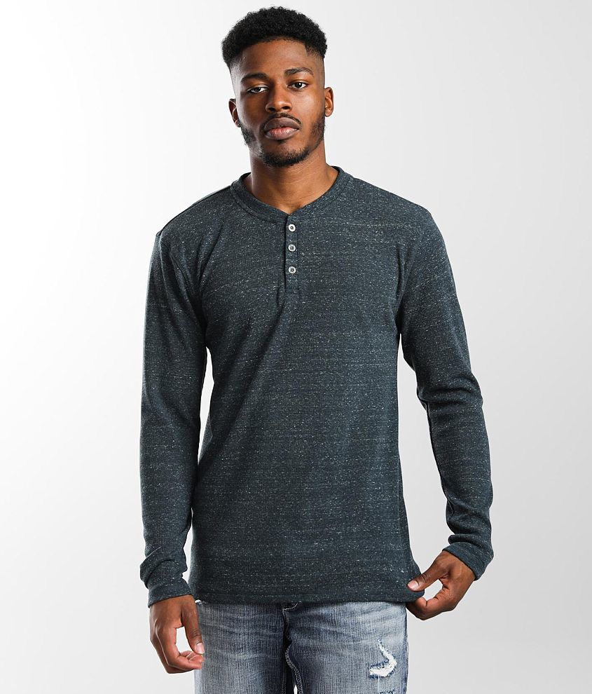 Buckle Black Embroidered Thermal Henley - Men's T-Shirts in Tawny Port