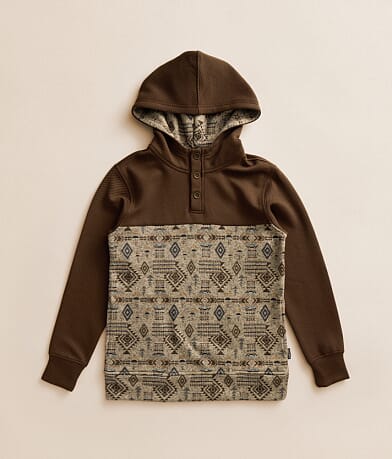 Boys - Pieced Western Henley Hooded Sweatshirt