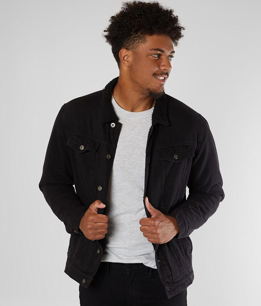 Mens black lined hot sale denim jacket