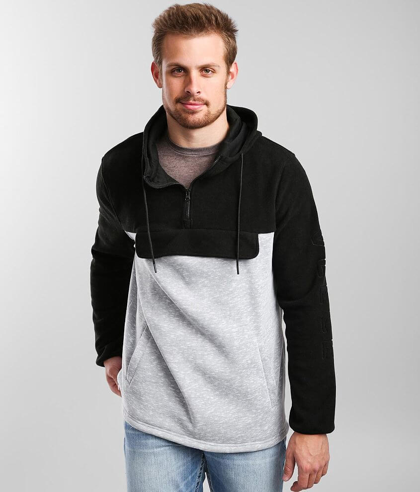Veece Quarter Zip Pieced Fleece Hooded Sweatshirt front view