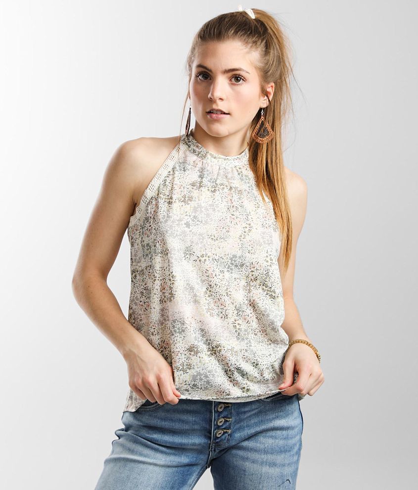 Daytrip Floral Print Crochet Tank Top front view