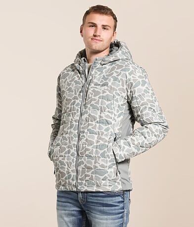 BURLEBO Performance Camo Puffer Hooded Jacket front view