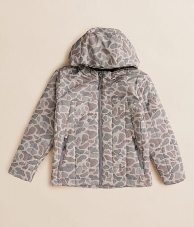 BURLEBO Boys - Performance Camo Puffer Hooded Jacket front view