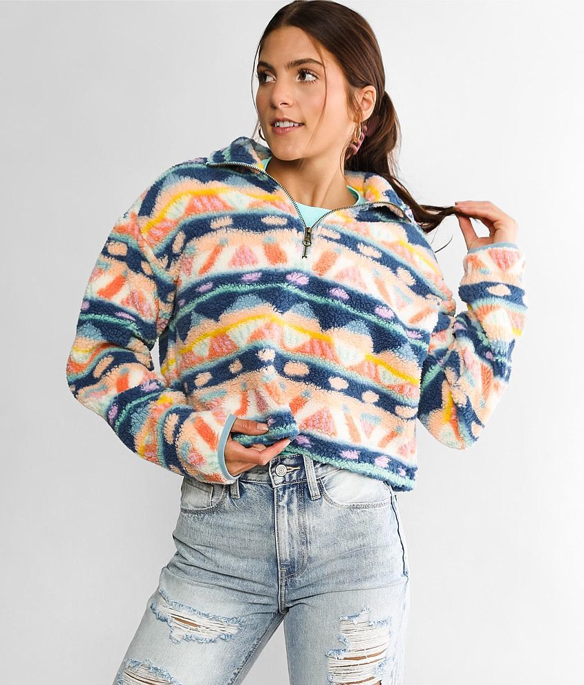 Billabong Surfside Cozy Fleece Cropped Pullover - Women's Sweatshirts in  Deja Blue