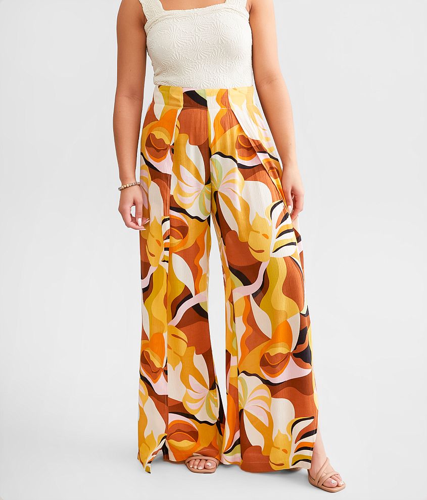 Split Spirit Black Tropical Print Flyaway Pants