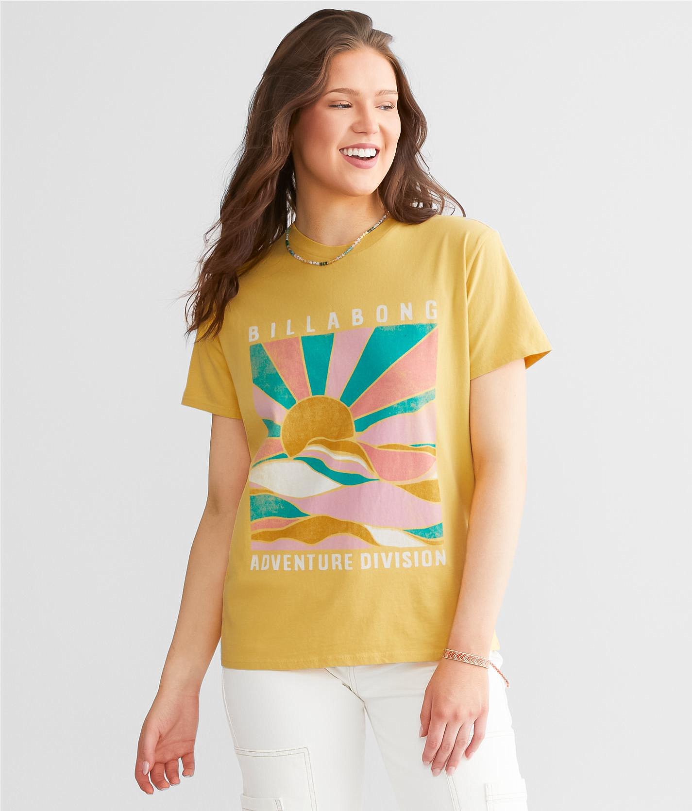 Billabong Womens Shirt Flower Child Long Sleeve Graphic Boyfriend Tee