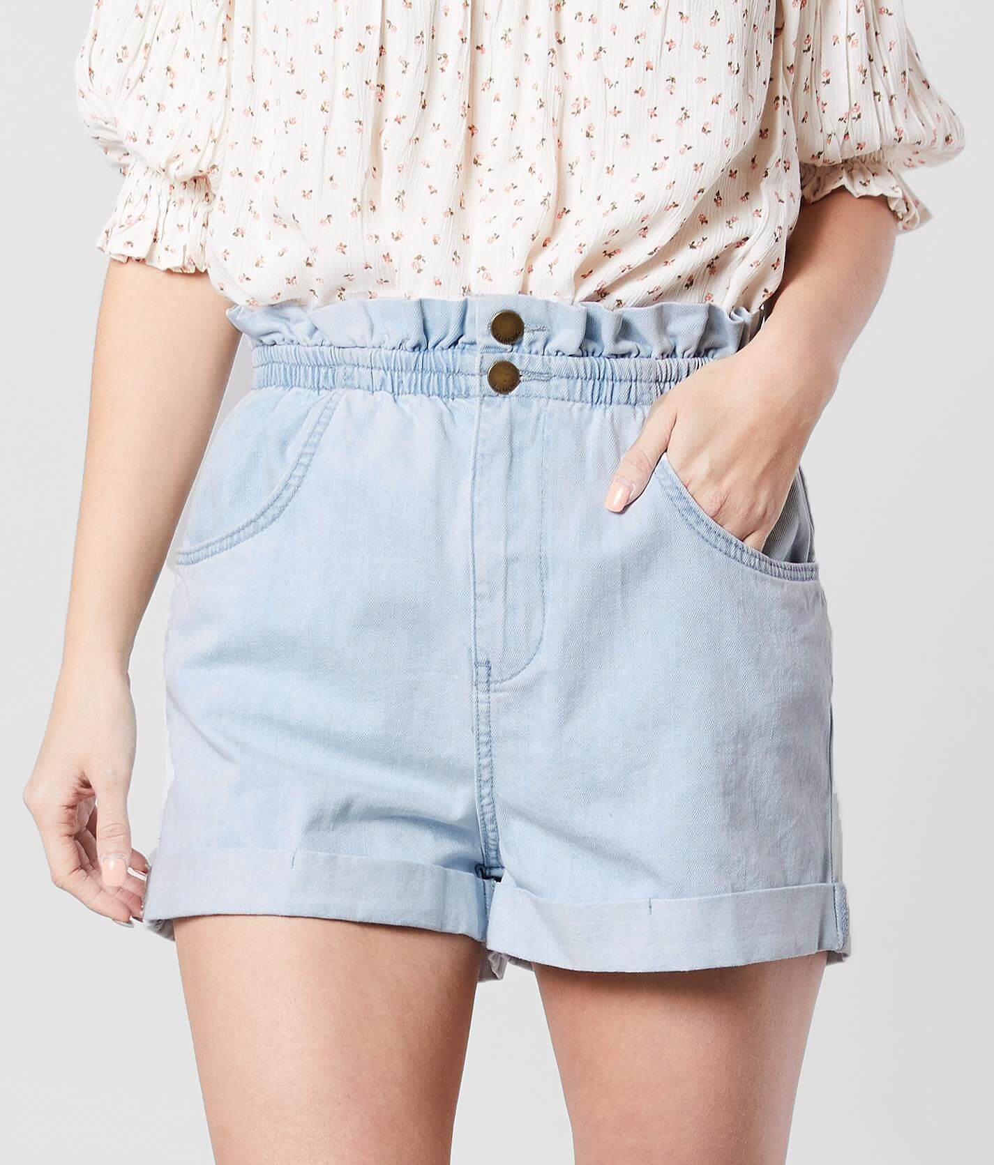 open road denim paper bag shorts