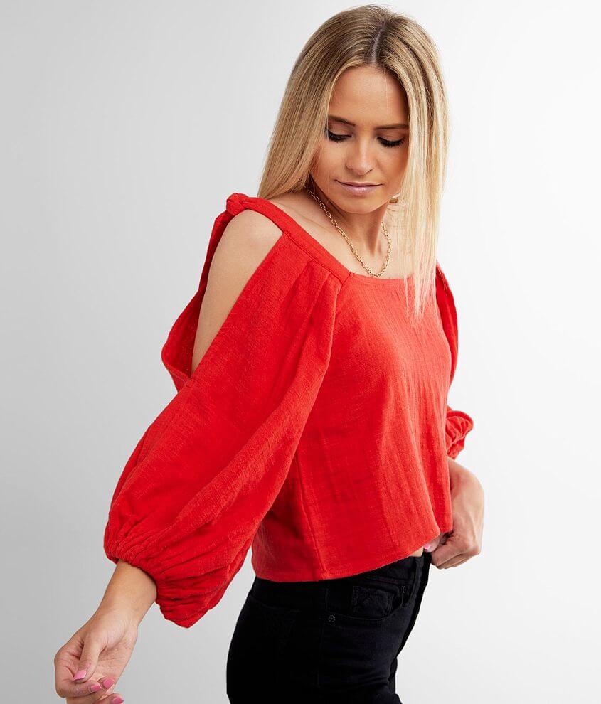 Red cold shoulder shirt new arrivals