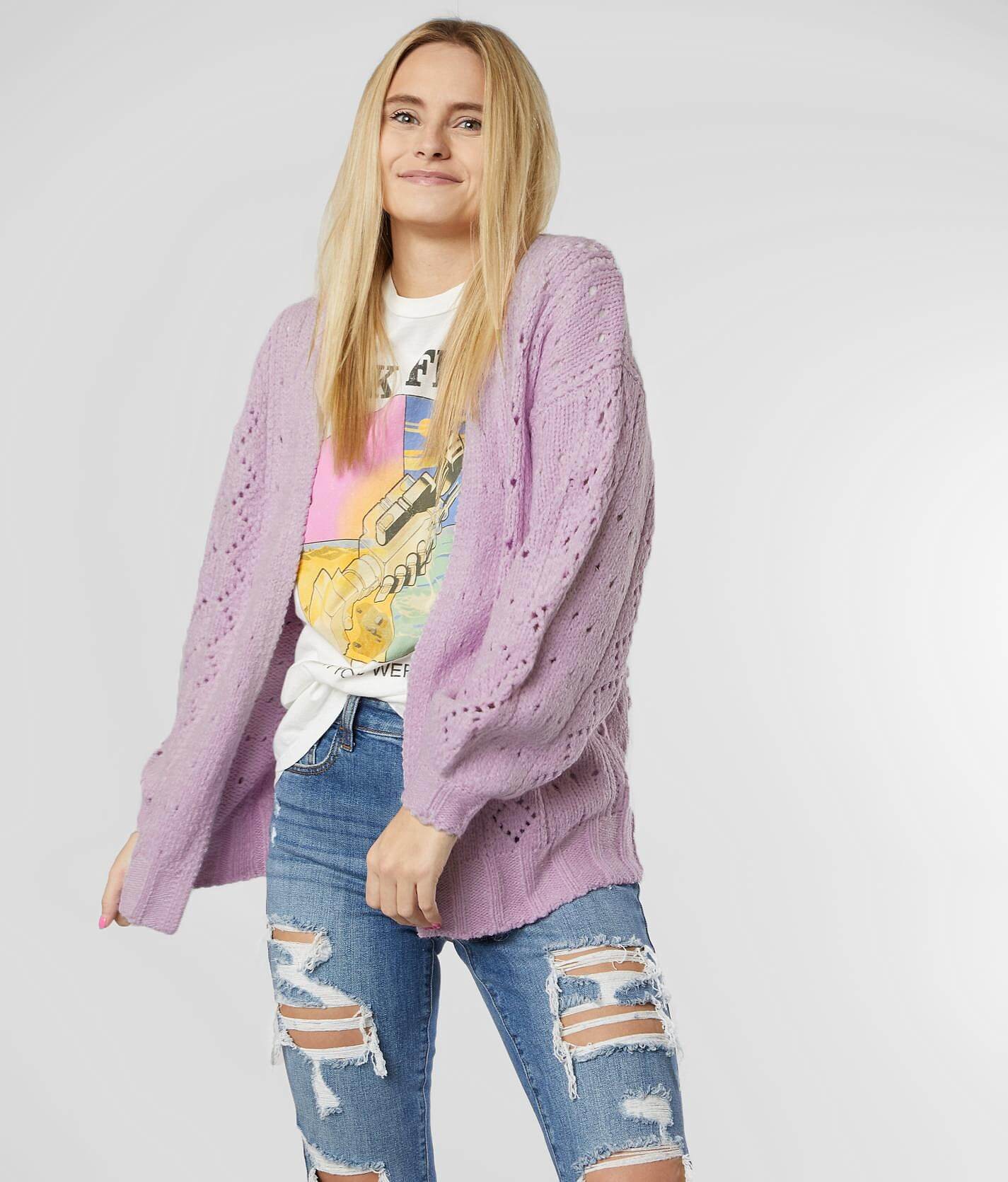 purple cardigan sweater