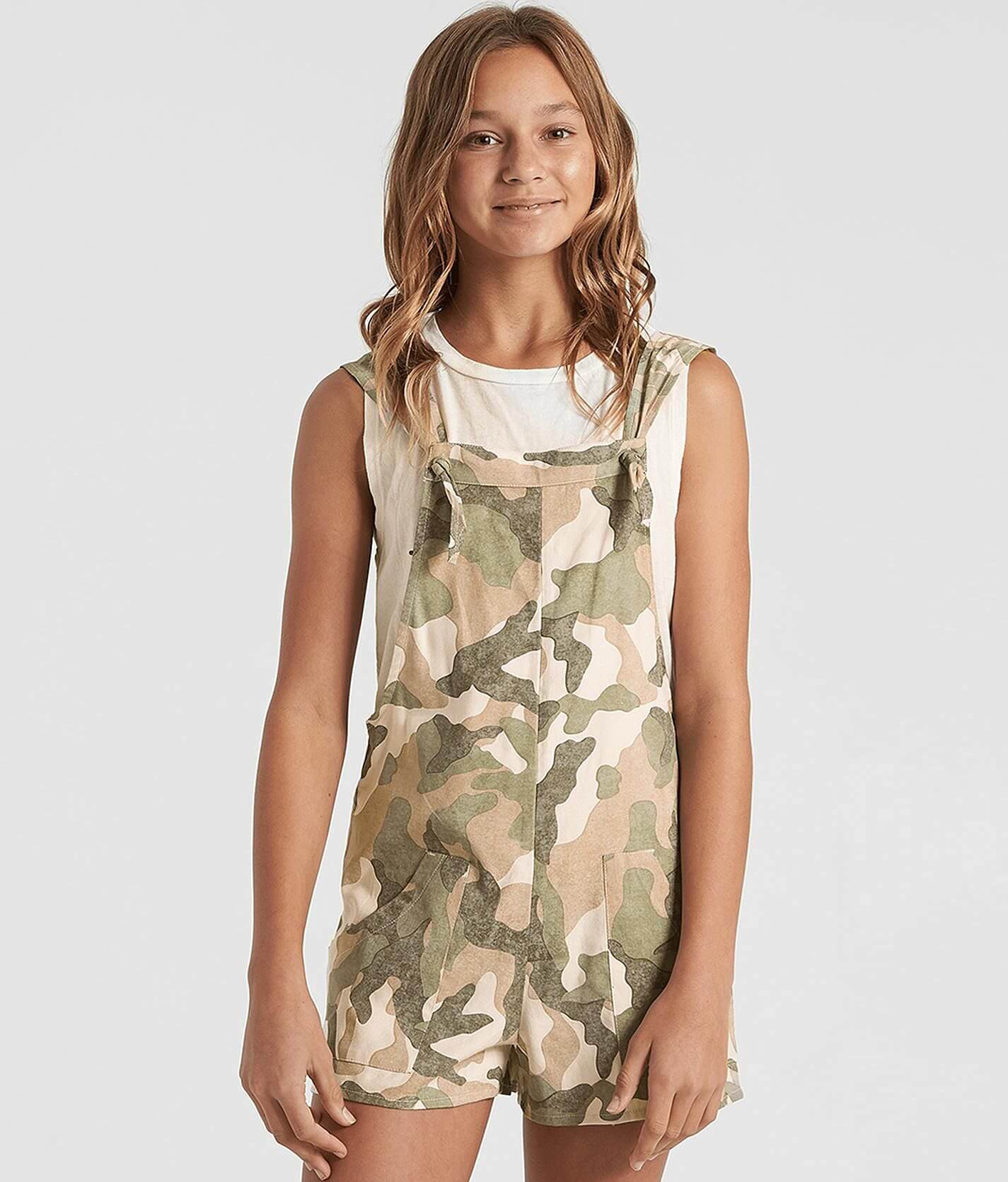 Girls Billabong Running Wild Overall Short Girl's Rompers