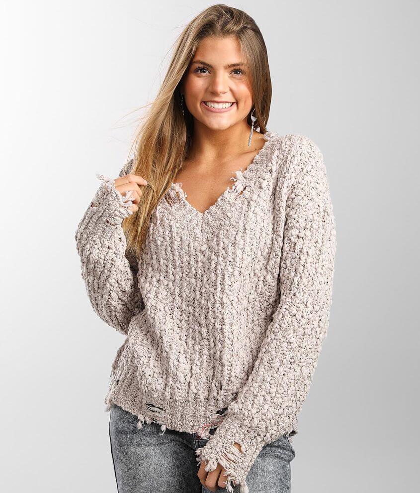 Love by Design Destructed Slub Yarn Sweater front view