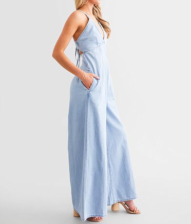 By Together Halter Strappy Chambray Jumpsuit FULL_RIGHT_SIDE