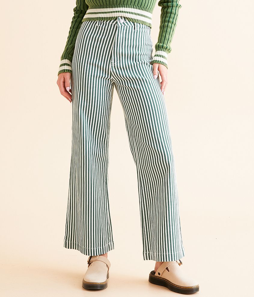 DH Apparel High Rise Wide Leg Striped Stretch Pant front view