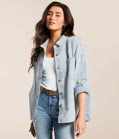 By Together Striped Denim Oversized Shacket front view