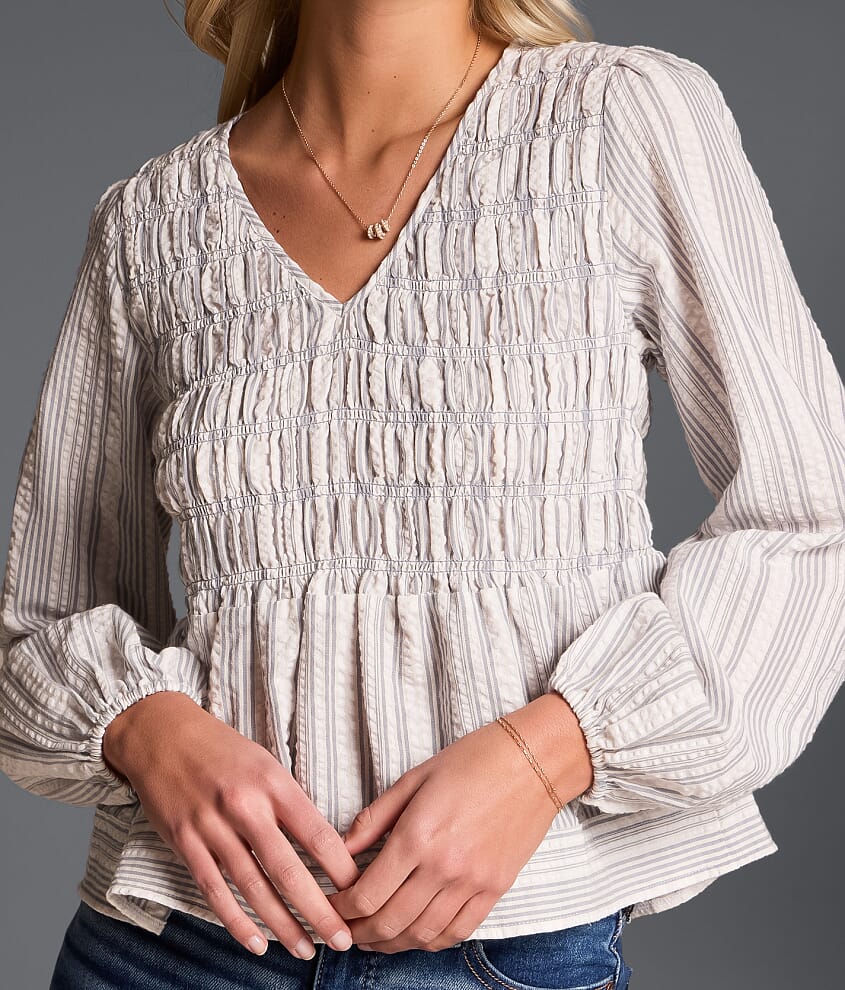 Refined Edit - Striped Peplum Top