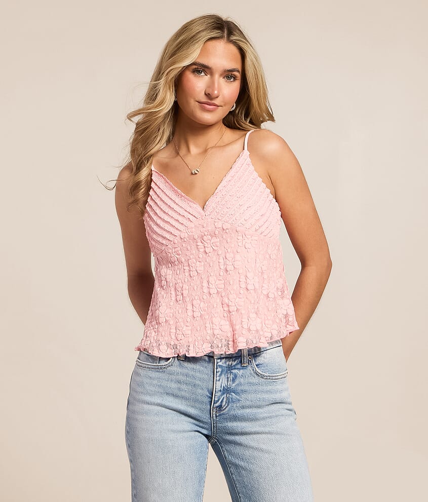 Willow & Root Lace Cropped Tank Top - Women's Tank Tops in Pink