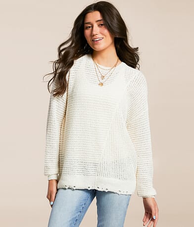 BKE Pointelle Oversized Sweater front view