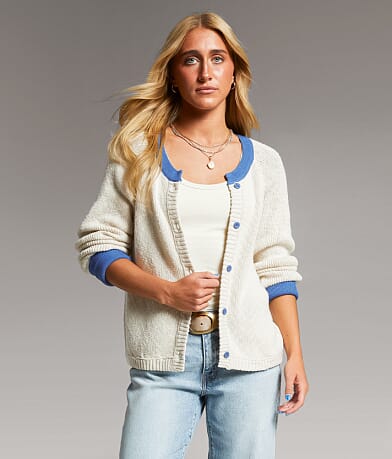 BKE Open Weave Cardigan Sweater front view