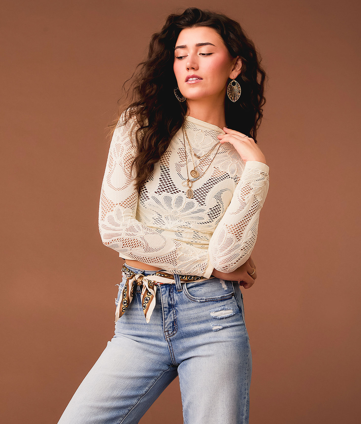 Gimmicks Floral Laser-Cut Cropped Top - Women's Shirts & Blouses