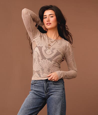 Gimmicks Floral Laser-Cut Cropped Top front view