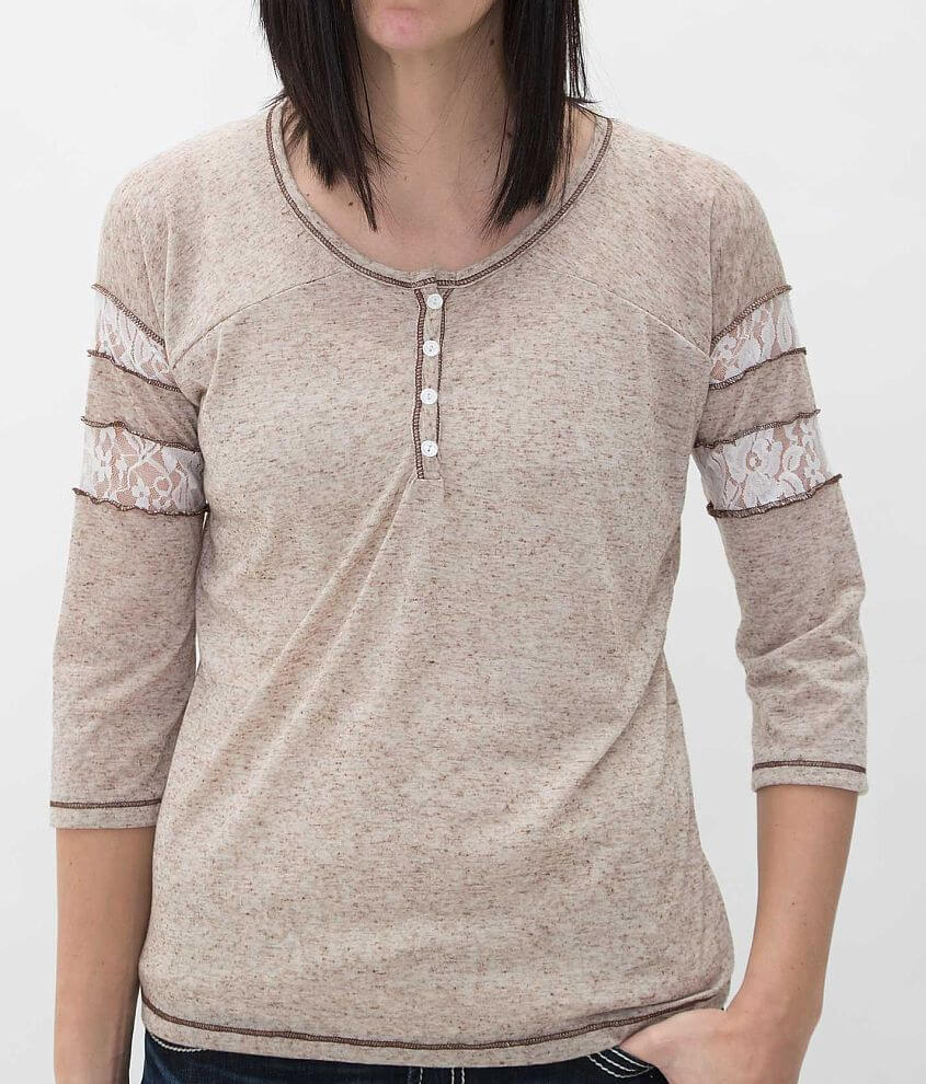 BKE Pieced Henley Top front view